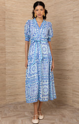 Bess Linen Dress, color-Blue