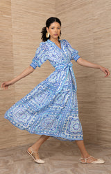 Bess Linen Dress, color-Blue