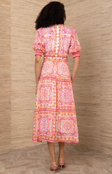 Bess Linen Dress, color-Coral