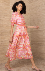 Bess Linen Dress, color-Coral