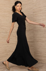 Evadne Jersey Solid Dress, color-Black