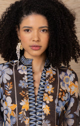 Zola Linen Organza Top, color-Black