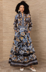 Quitterie Linen Organza Skirt, color-Black