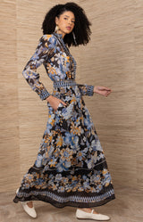 Quitterie Linen Organza Skirt, color-Black