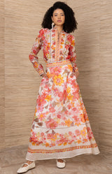 Quitterie Linen Organza Skirt, color_Coral