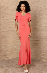 Evadne Jersey Solid Dress, color-Coral