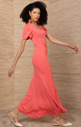 Evadne Jersey Solid Dress, color-Coral