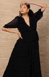 Aulelei Chiffon Solid Dress, color-Black