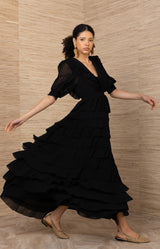 Aulelei Chiffon Solid Dress, color-Black