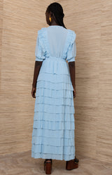 Aulelei Chiffon Solid Dress, color-Blue