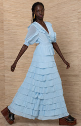 Aulelei Chiffon Solid Dress, color-Blue