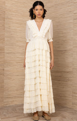 Aulelei Chiffon Solid Dress, color-Ivory