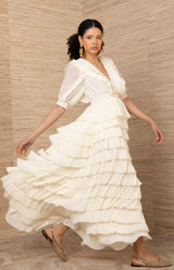 Aulelei Chiffon Solid Dress, color-Ivory