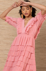 Aulelei Chiffon Solid Dress, color-Pink