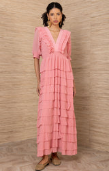 Aulelei Chiffon Solid Dress, color-Pink