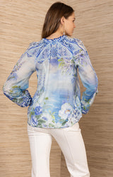 Jill Voile Top, color-Blue