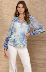 Jill Voile Top, color-Blue