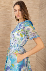 Cyrilla Linen Organza Dress, color-Blue