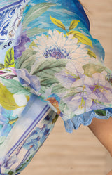 Cyrilla Linen Organza Dress, color-Blue