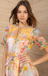 Cyrilla Linen Organza Dress, color-Gold