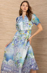 Cyrilla Linen Organza Maxi Dress, color-Blue