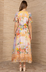 Cyrilla Linen Organza Maxi Dress, color-Gold