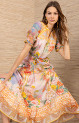 Cyrilla Linen Organza Maxi Dress, color-Gold