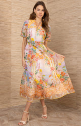 Cyrilla Linen Organza Maxi Dress, color-Gold