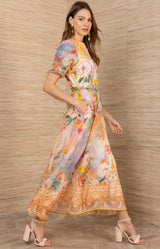 Cyrilla Linen Organza Maxi Dress, color-Gold