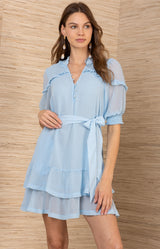 Britt Chiffon Solid Dress, color-Blue