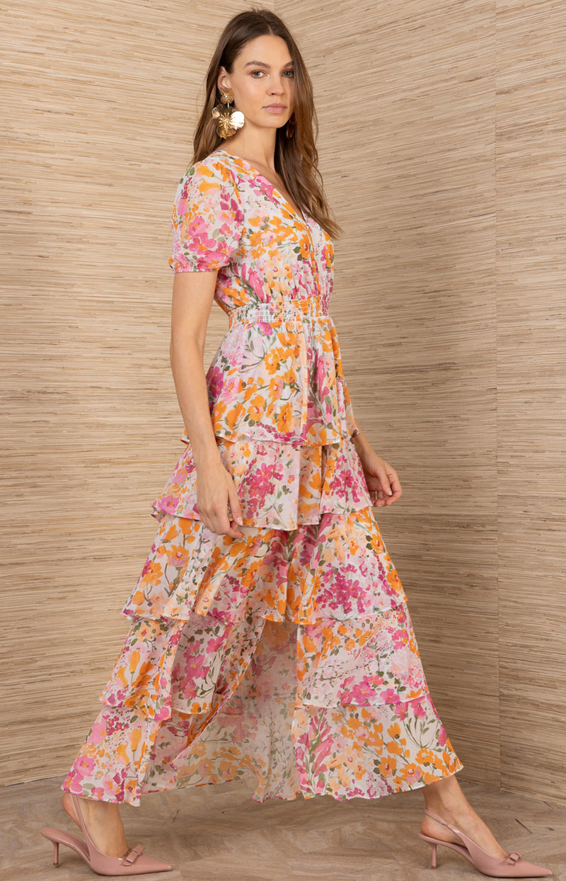 imogene tiered maxi dress Imogene Chiffon Maxi Dress Pink / S