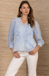 Aliza Swiss dot Chiffon Top, color-Blue