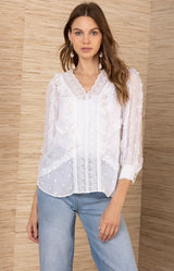 Aliza Swiss dot Chiffon Top, color-White