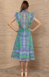 Caitriona Linen Organza Top, color-Green