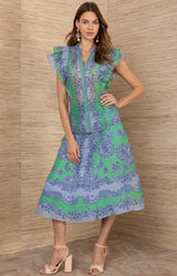 Caitriona Linen Organza Top, color-Green