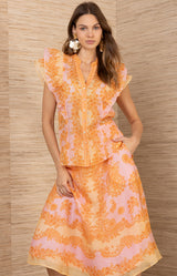 Caitriona Linen Organza Top, color-Pink