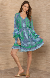 Benita Chiffon Dress, color-Green
