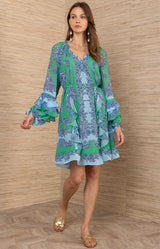 Benita Chiffon Dress, color-Green