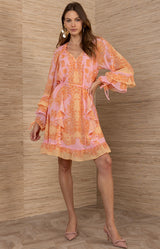 Benita Chiffon Dress, color-Pink