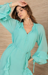 Benita Chiffon Solid Dress, color-Green