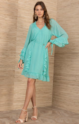 Benita Chiffon Solid Dress, color-Green