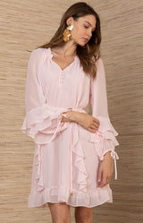 Benita Chiffon Solid Dress, color-Pink