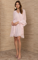 Benita Chiffon Solid Dress, color-Pink