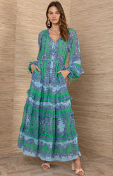 Elisabeth Chiffon Maxi Dress, color-Green