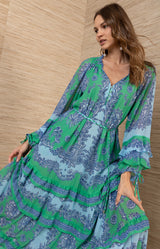 Elisabeth Chiffon Maxi Dress, color-Green