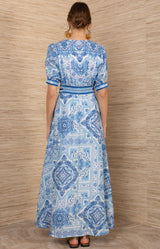 Ginevra Linen Maxi Dress- color-Blue