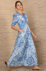Ginevra Linen Maxi Dress- color-Blue