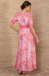 Ginevra Linen Maxi Dress- color-Red