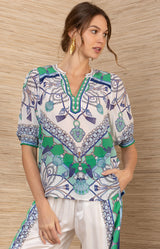 Roux Silk Top, color-Blue