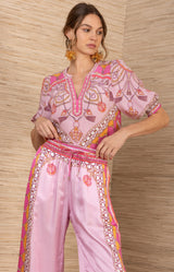Danica Silk Charmeuse Pant, color-Pink